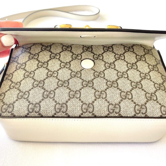 GUCCI HORSEBIT 1955 SMALL SHOULDER BAG - Beige & Ebony GG Supreme - Picture 9 of 13